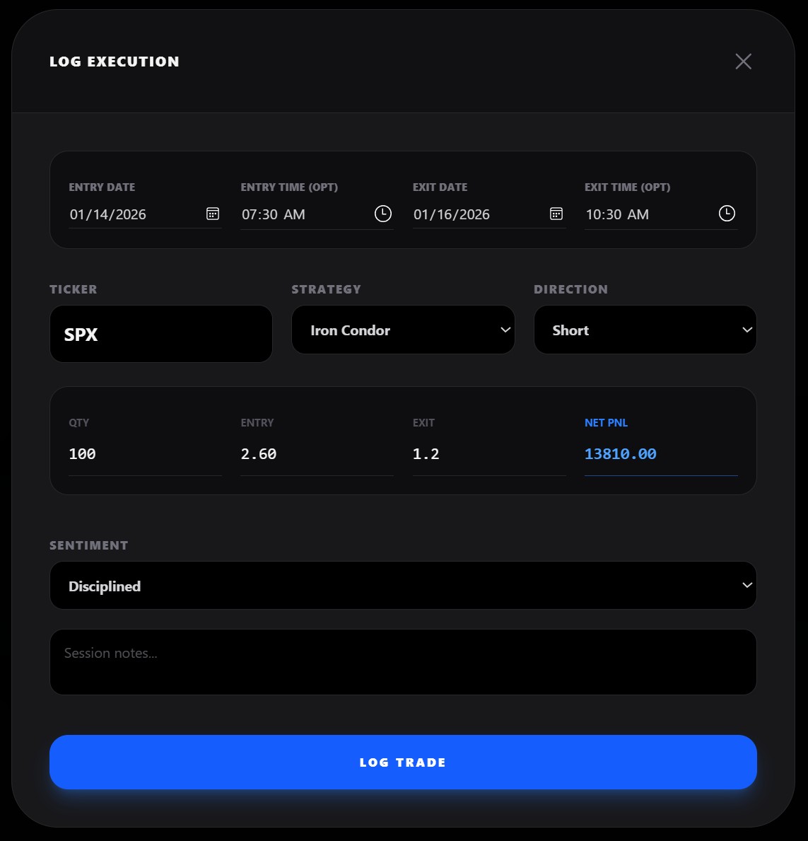 Advanced Trade Logging Modal